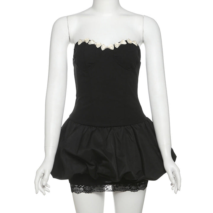 Sweetheart neck bowknot lace hem mini dress  | Festival Outfits Women