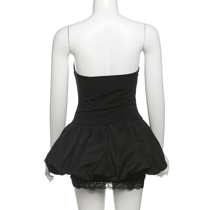 Sweetheart neck bowknot lace hem mini dress  | Festival Outfits Women