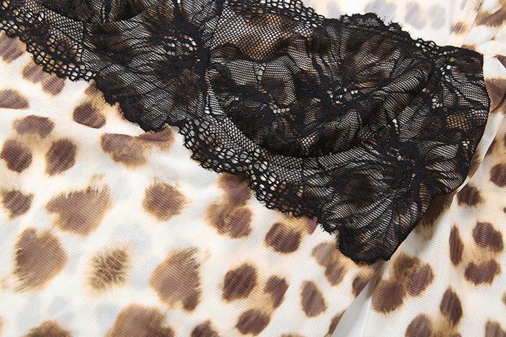 Long sleeve leopard print lace hem top  | Festival Outfits Women  | Cheetah Print Top