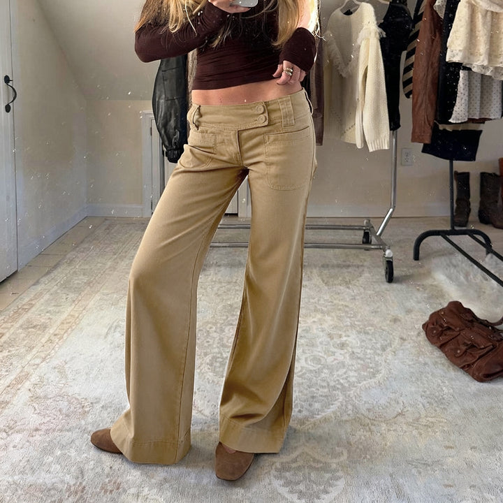 Button pocket wide leg low rise jeans  | Festival Outfits Women