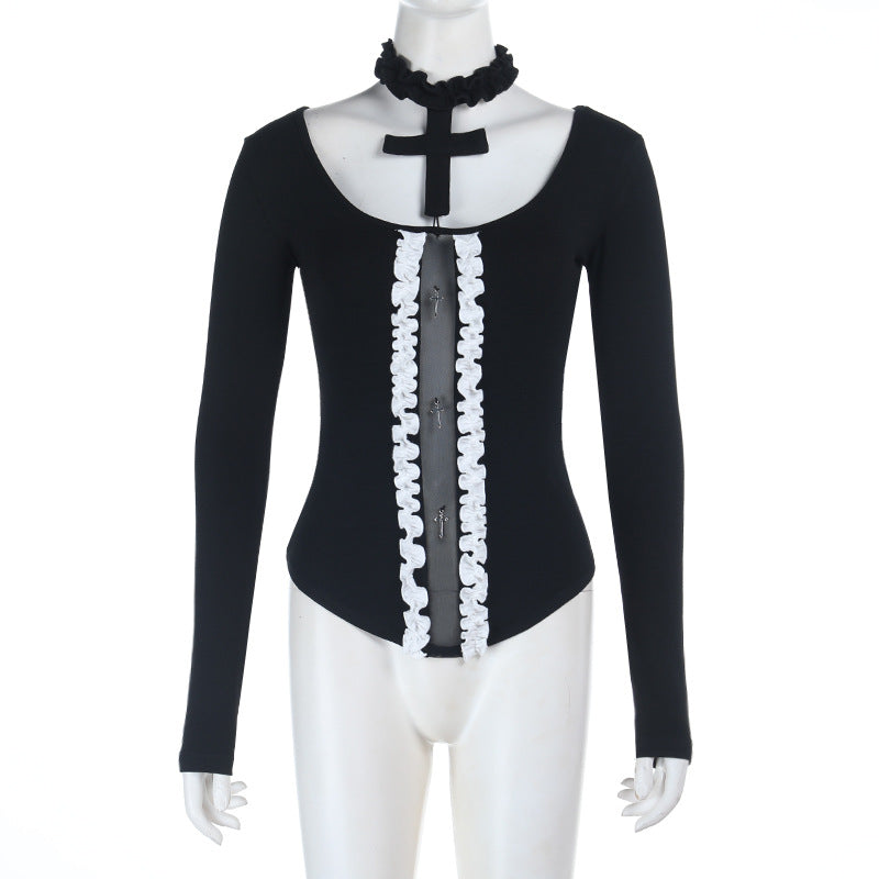 Halter long sleeve ruffle top  | Festival Outfits Women