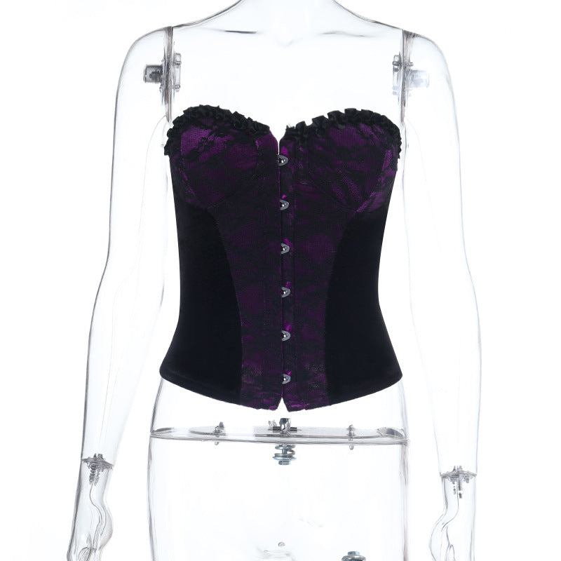 Sweetheart neck lace hem button top  | Festival Outfits Women