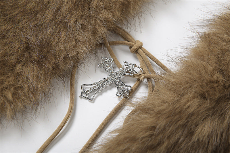 Halter self tie fluffy backless top  | Festival Outfits Women