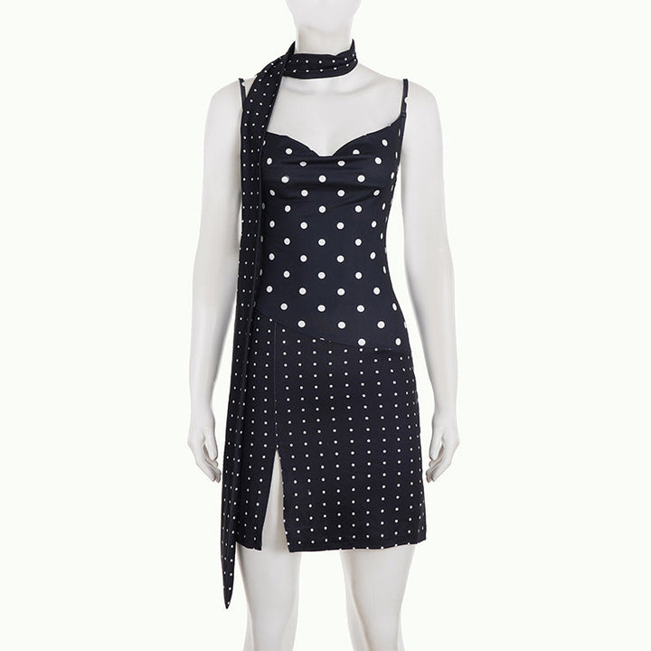 Polka dot slit v neck cami mini dress  | Festival Outfits Women