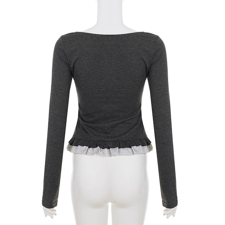 Square neck long sleeve lace hem top  | Festival Outfits Women