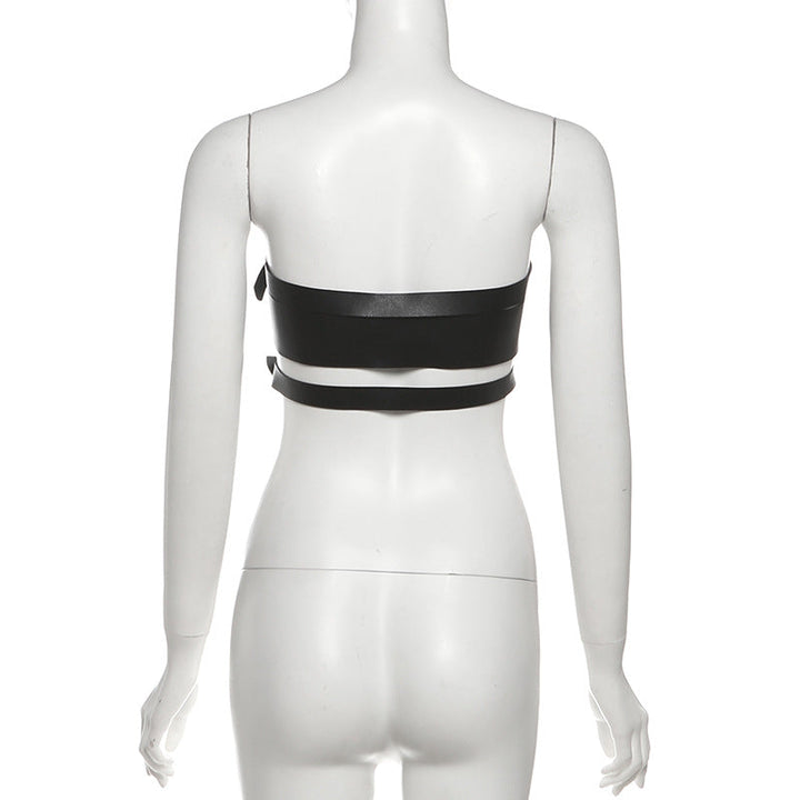 PU leather buckle hollow out crop cut out top  | Festival Outfits Women