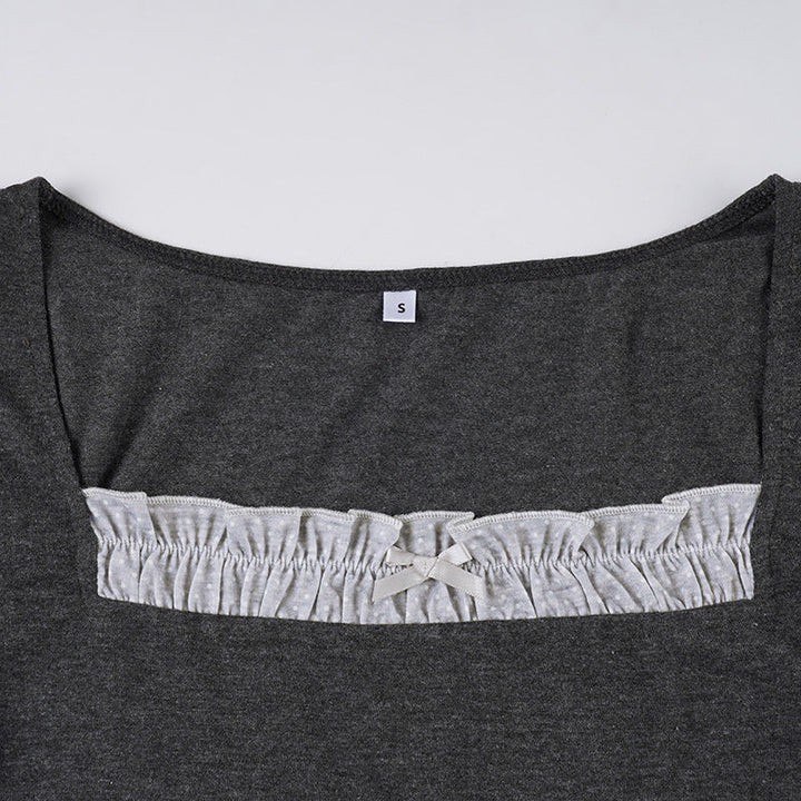 Square neck long sleeve lace hem top  | Festival Outfits Women