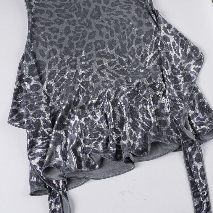 Halter v neck leopard print ruffle mini dress  | Festival Outfits Women  | Leopard Print Mini Dress