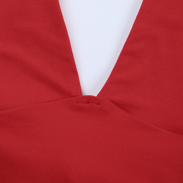 Self tie halter v neck ruched backless mini skirt set  | Festival Outfits Women