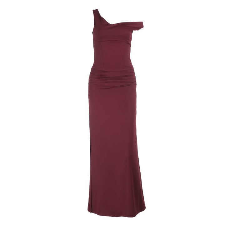 Ruched slit backless solid tank maxi skirt set  | Festival Outfits Women