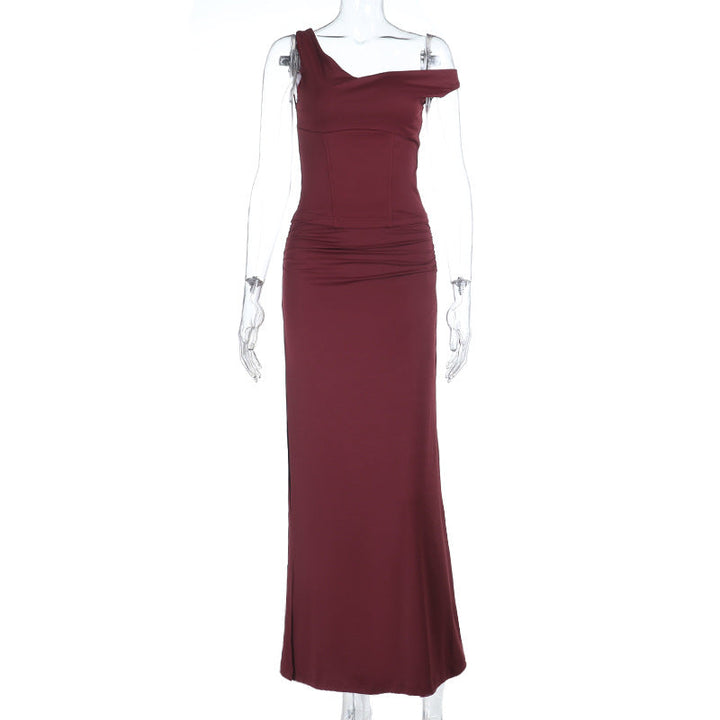 Ruched slit backless solid tank maxi skirt set  | Festival Outfits Women