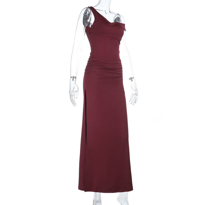 Ruched slit backless solid tank maxi skirt set  | Festival Outfits Women