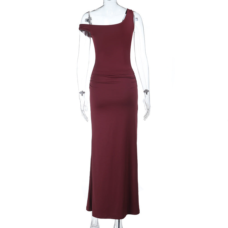 Ruched slit backless solid tank maxi skirt set  | Festival Outfits Women