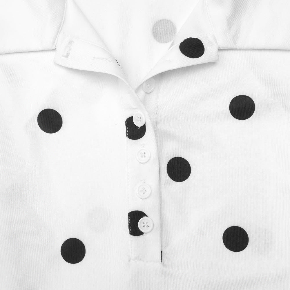 Polka dot long sleeve turnover collar button bodysuit  | Festival Outfits Women