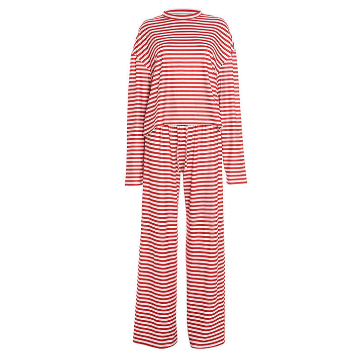 Striped print crewneck drawstring medium rise pant set  | Festival Outfits Women