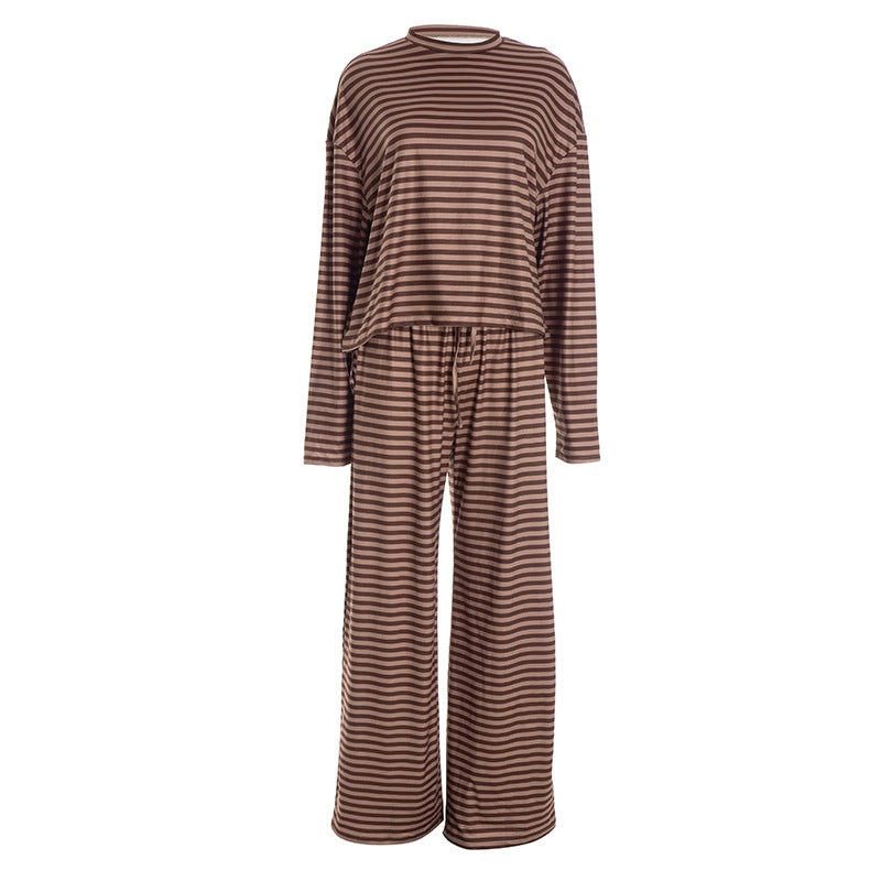 Striped print crewneck drawstring medium rise pant set  | Festival Outfits Women