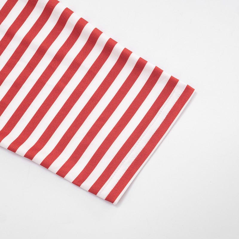 Striped print crewneck drawstring medium rise pant set  | Festival Outfits Women