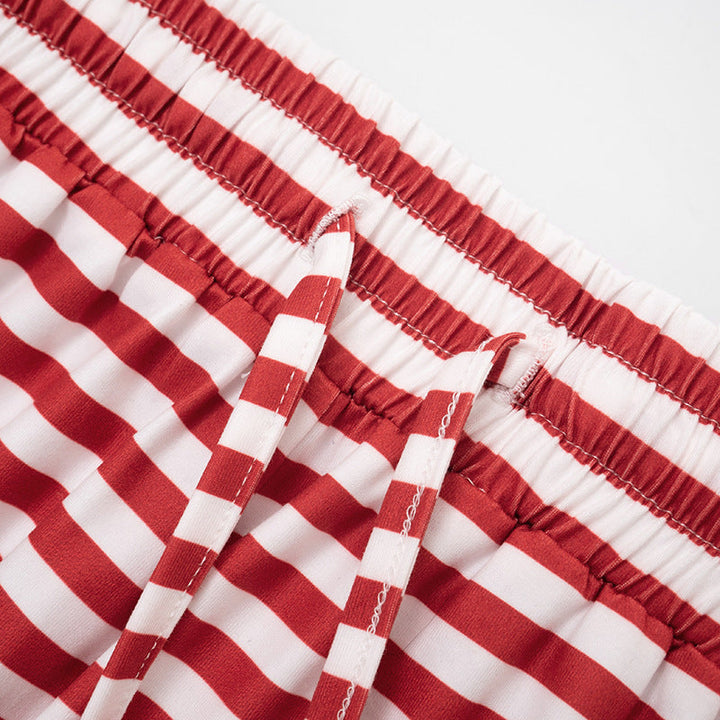 Striped print crewneck drawstring medium rise pant set  | Festival Outfits Women