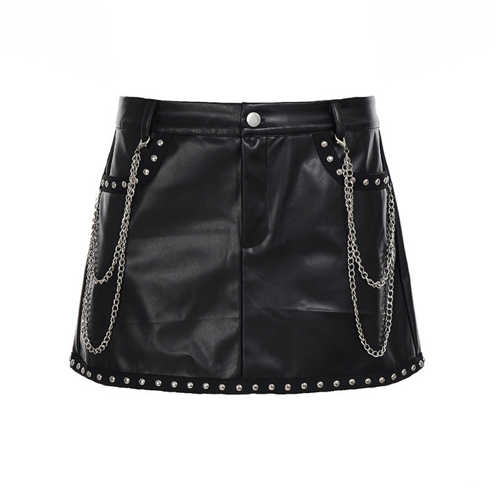 Metal chain zip-up PU leather pocket mini skirt Cargo Mini Skirt  | Festival Outfits Women