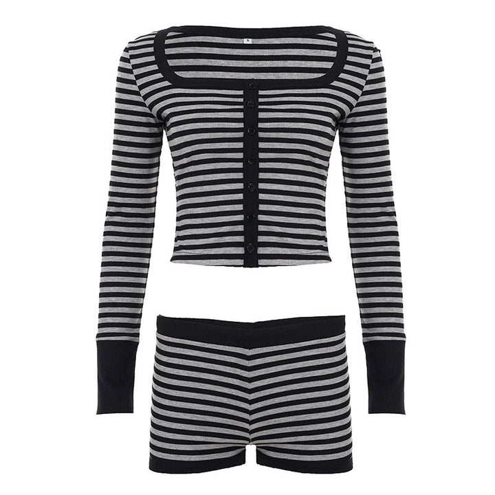 Long sleeve striped square neck low rise pant set  | Festival Outfits Women