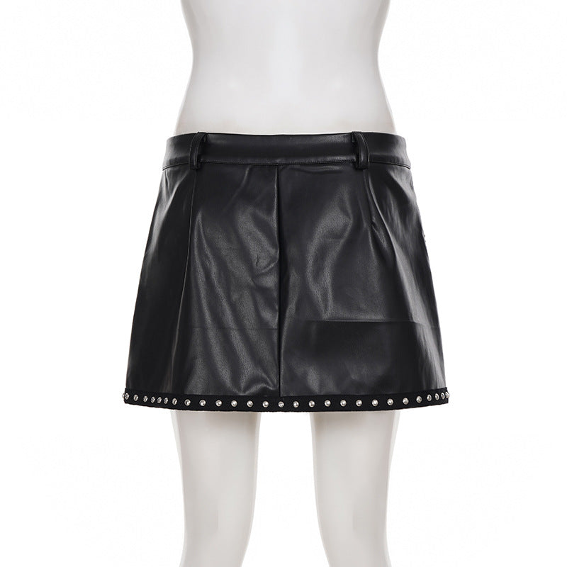 Metal chain zip-up PU leather pocket mini skirt Cargo Mini Skirt  | Festival Outfits Women