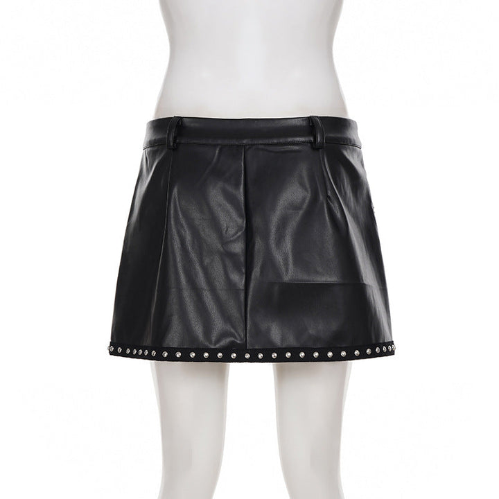 Metal chain zip-up PU leather pocket mini skirt Cargo Mini Skirt  | Festival Outfits Women