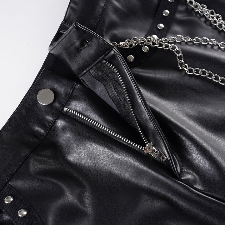 Metal chain zip-up PU leather pocket mini skirt Cargo Mini Skirt  | Festival Outfits Women