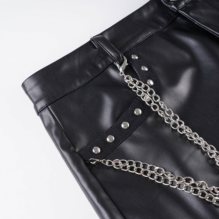 Metal chain zip-up PU leather pocket mini skirt Cargo Mini Skirt  | Festival Outfits Women