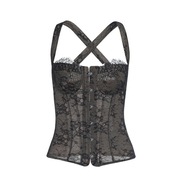 Cross back lace button backless cami top  | Festival Outfits Women