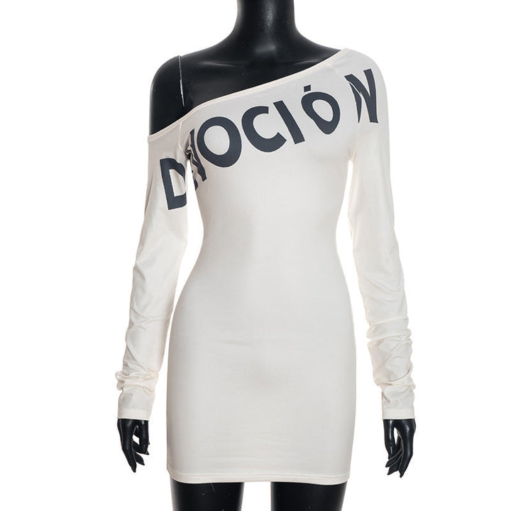 Long sleeve irregular letter pattern mini dress  | Festival Outfits Women