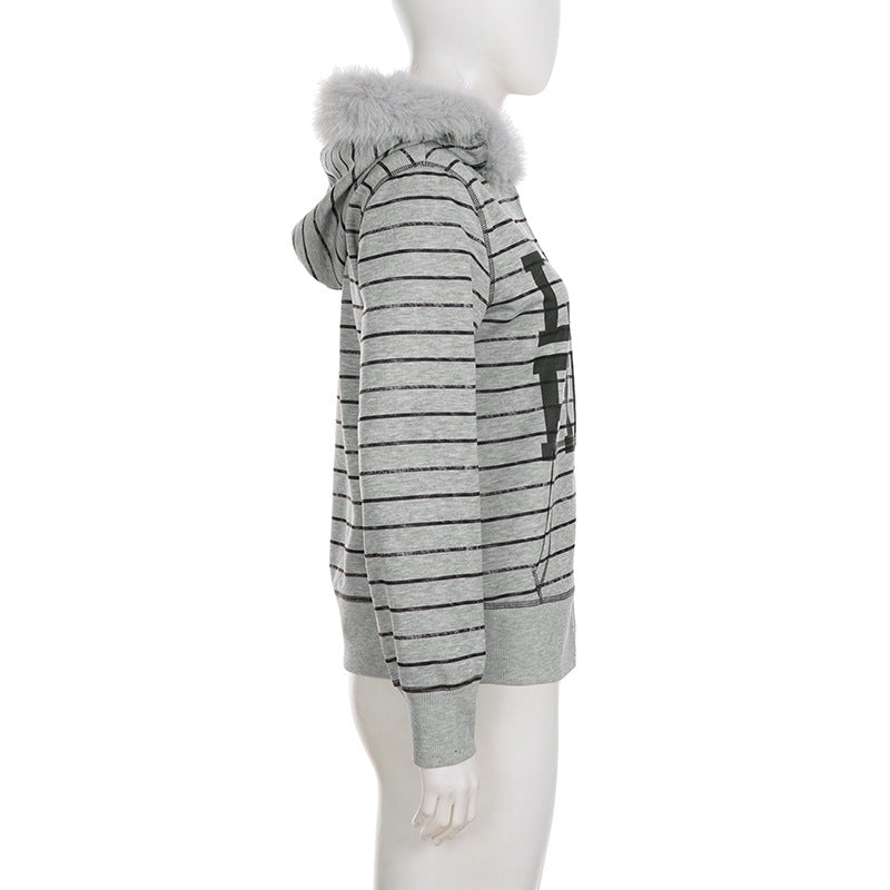Hoodie fluffy long sleeve zip-up "LIKE PINK" pattern top  | Festival Outfits Women