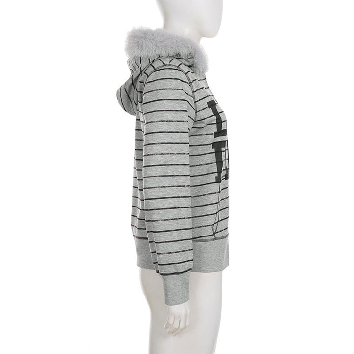 Hoodie fluffy long sleeve zip-up "LIKE PINK" pattern top  | Festival Outfits Women