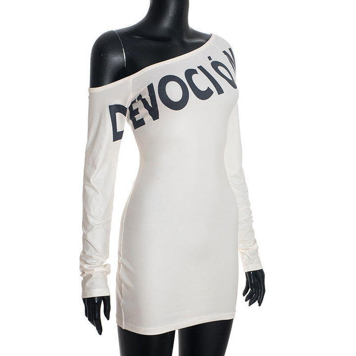 Long sleeve irregular letter pattern mini dress  | Festival Outfits Women