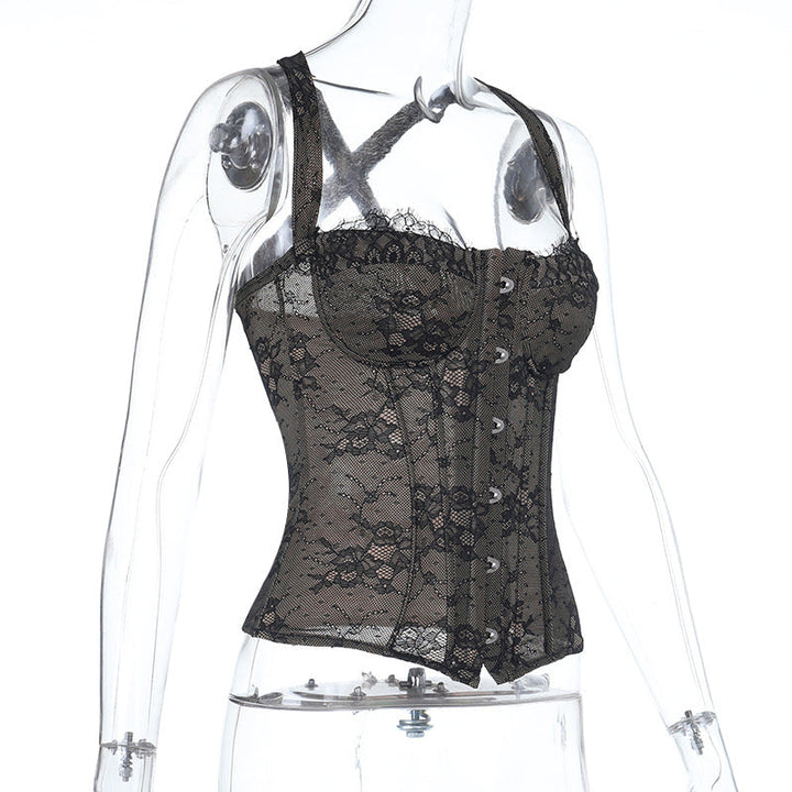 Cross back lace button backless cami top  | Festival Outfits Women