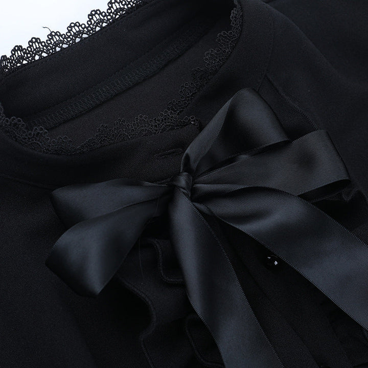 Bowknot long sleeve ruffle solid mini dress  | Festival Outfits Women