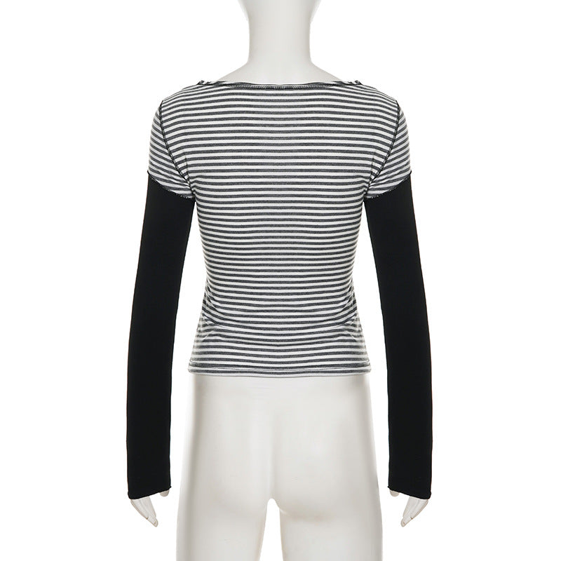Striped long sleeve kitty pattern stitch top  | Festival Outfits Women