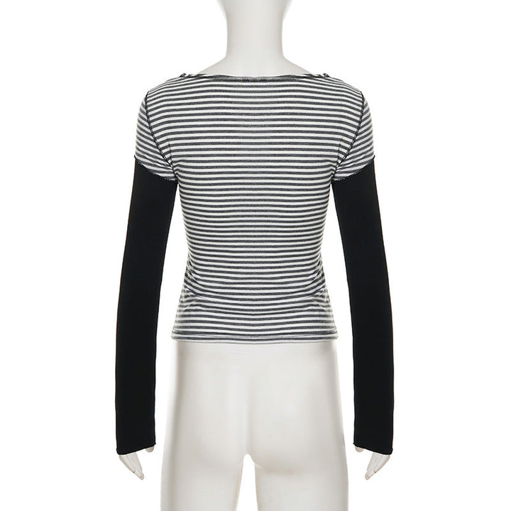 Striped long sleeve kitty pattern stitch top  | Festival Outfits Women