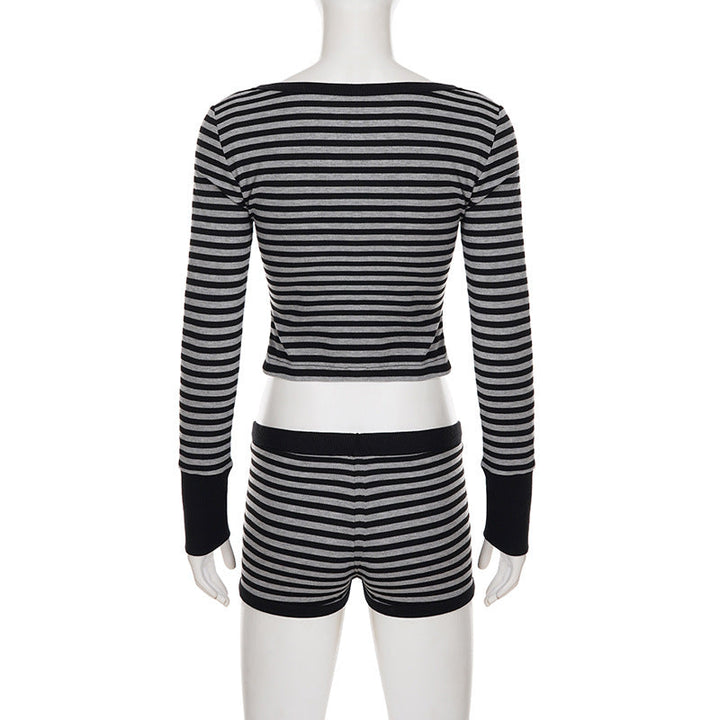 Long sleeve striped square neck low rise pant set  | Festival Outfits Women