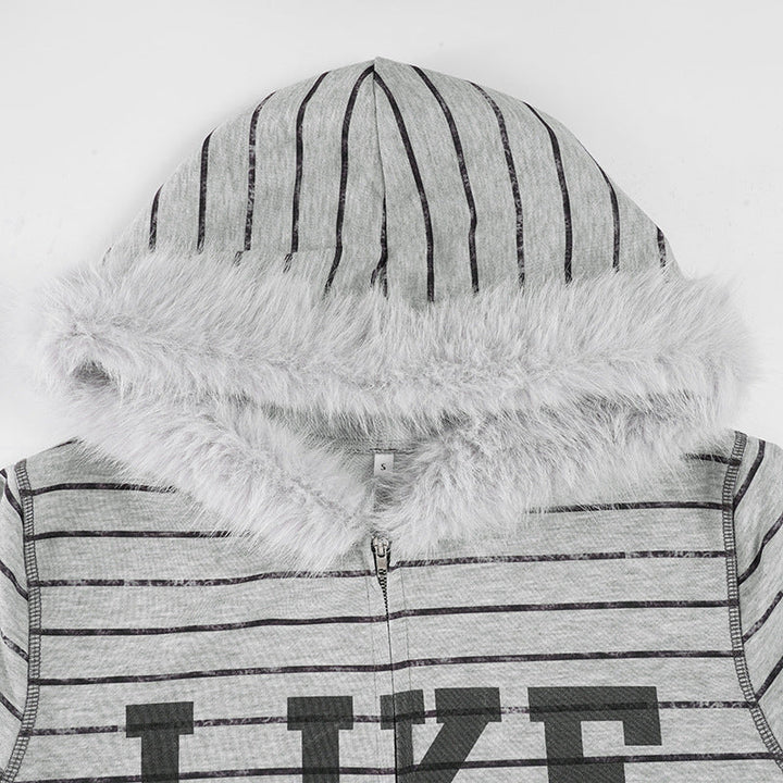 Hoodie fluffy long sleeve zip-up "LIKE PINK" pattern top  | Festival Outfits Women