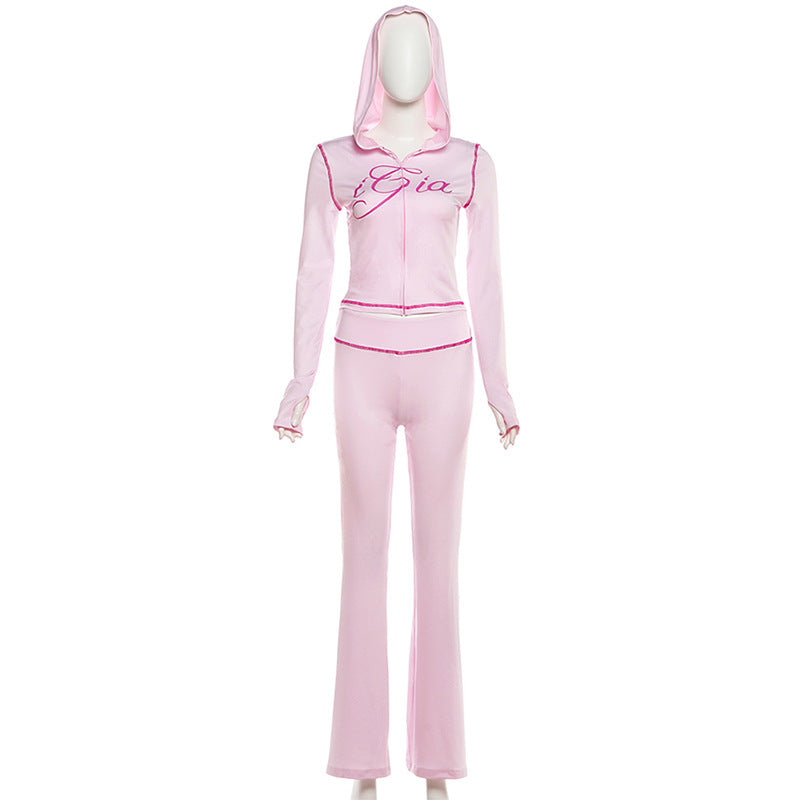 Hoodie long sleeve letter print pant set  | Festival Outfits Women