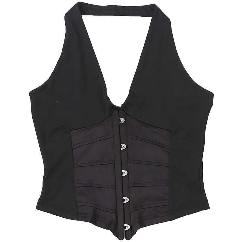 Halter v neck backless button top  | Festival Outfits Women