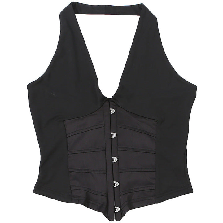 Halter v neck backless button top  | Festival Outfits Women