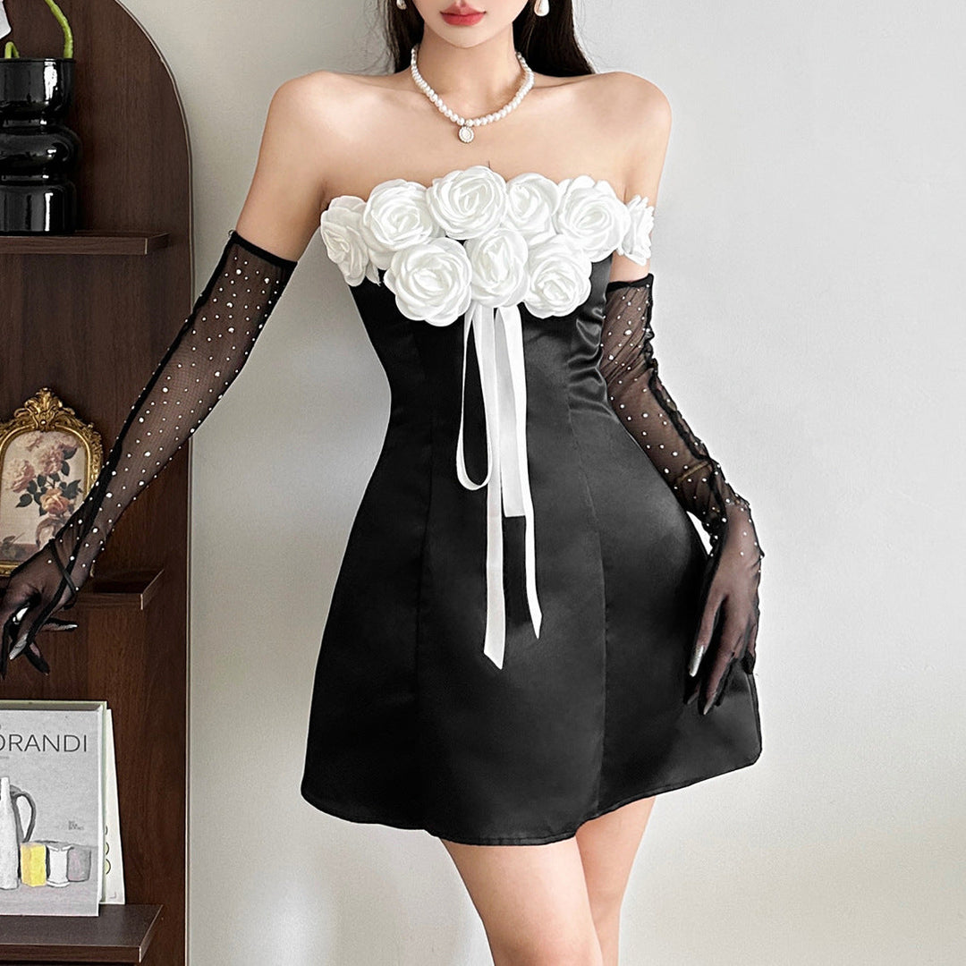 Flower applique zip-up mini dress  | Festival Outfits Women