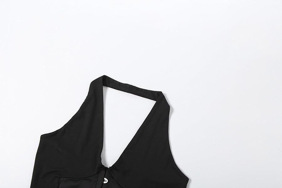 Halter v neck backless button top  | Festival Outfits Women