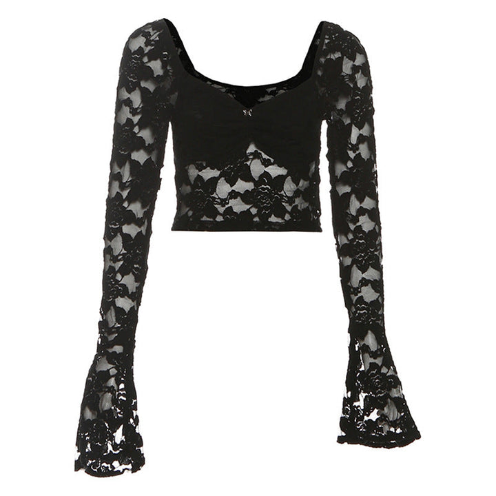 Long flared sleeve lace ruched crop top  | Festival Outfits Women