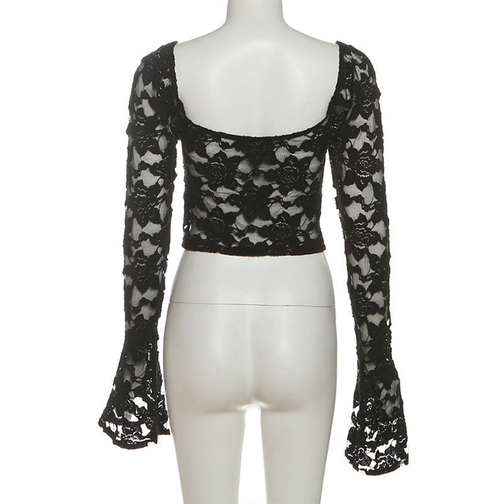 Long flared sleeve lace ruched crop top  | Festival Outfits Women