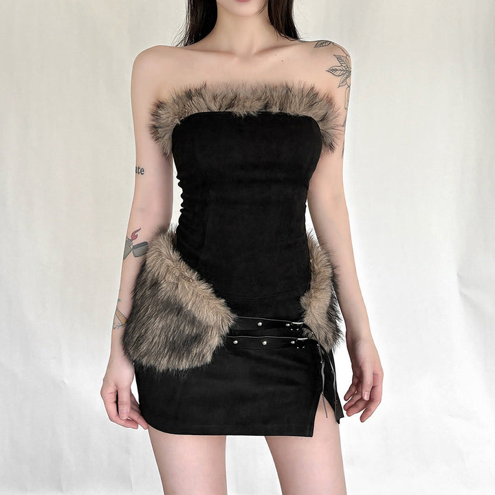 Fluffy slit buckle mini skirt  | Festival Outfits Women