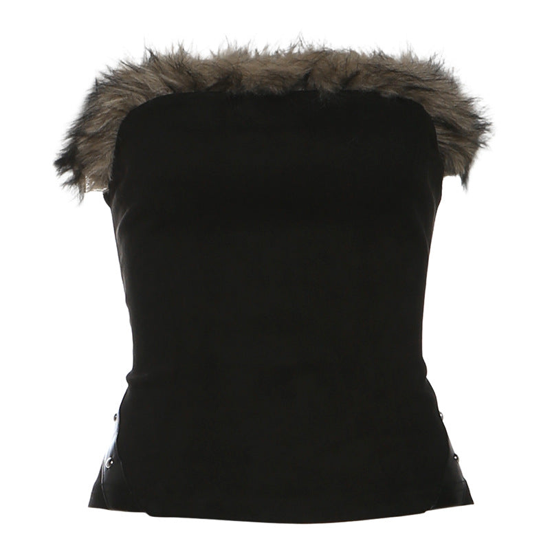 Fluffy lace up tube top  | Festival Outfits Women