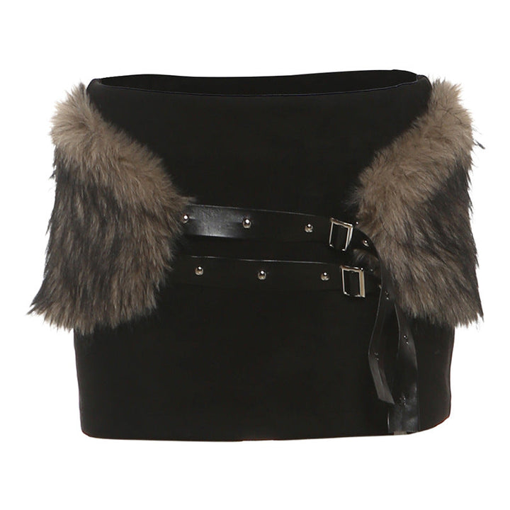 Fluffy slit buckle mini skirt  | Festival Outfits Women