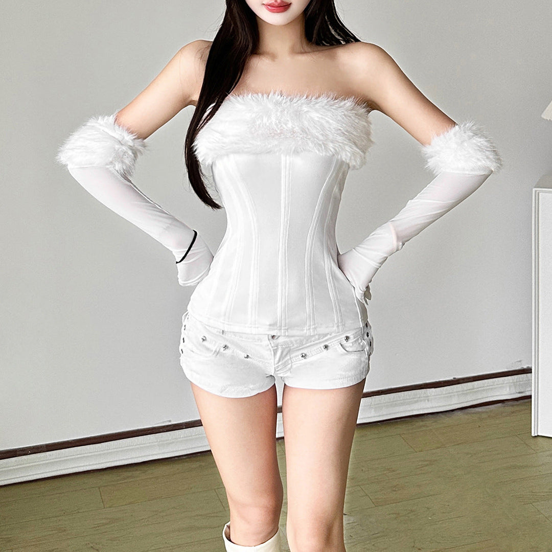 Fluffy patchwork backless tube top  | Festival Outfits Women